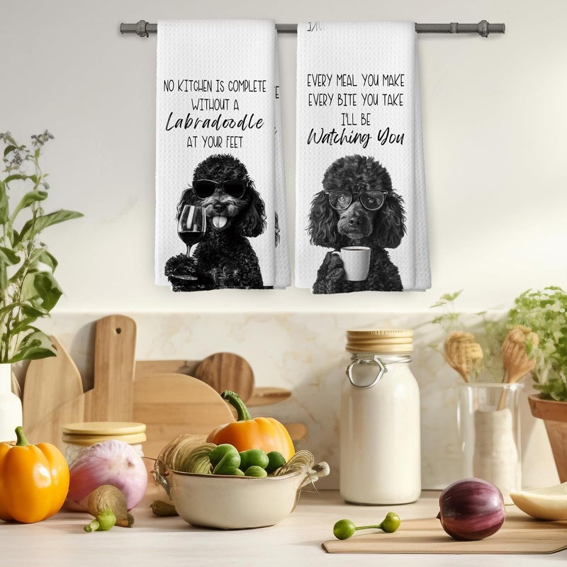 Mcehtle Funny Black Labradoodle Kitchen Towels Set of 2, Dog Kitchen Accessories, Coffee Station Decor, Dog Chef Gift Hand Towel, Dining Room Decorative Tea Towel Dish Towels 16x24 Inch - Image 4